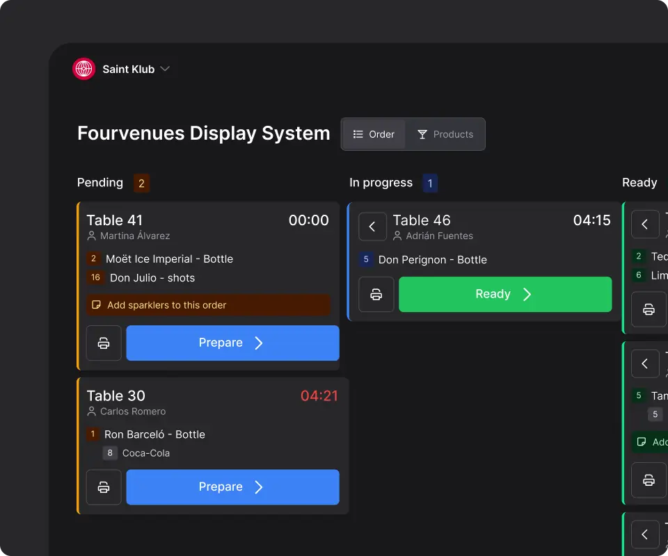 Écran de commandes de Fourvenues POS
