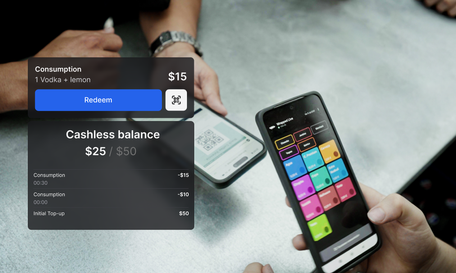 Cashless payment and balance management during an event.