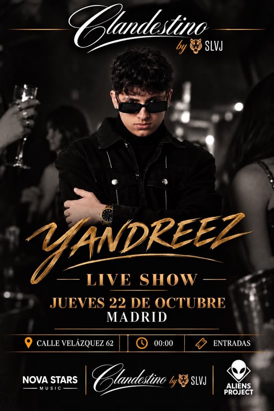 Flyer for Clandesti X YANDREEZ - LIVE SHOW PARTY at Fetén by SLVJ (Madrid), Thursday 22 October 2026