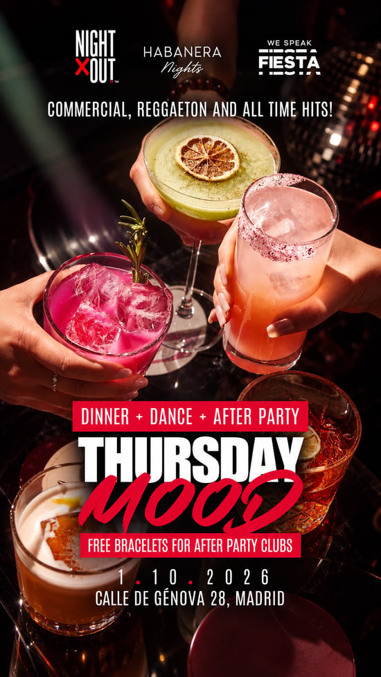Flyer de “THURSDAY MOOD” AT HABANERA + AFTER PARTY RUBICON en We Speak Fiesta! (Madrid), jueves 31 de diciembre de 2026
