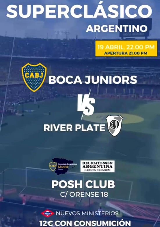 Flyer de Superclásico Argentino en Posh Club (Madrid), domingo 1 de noviembre de 2026