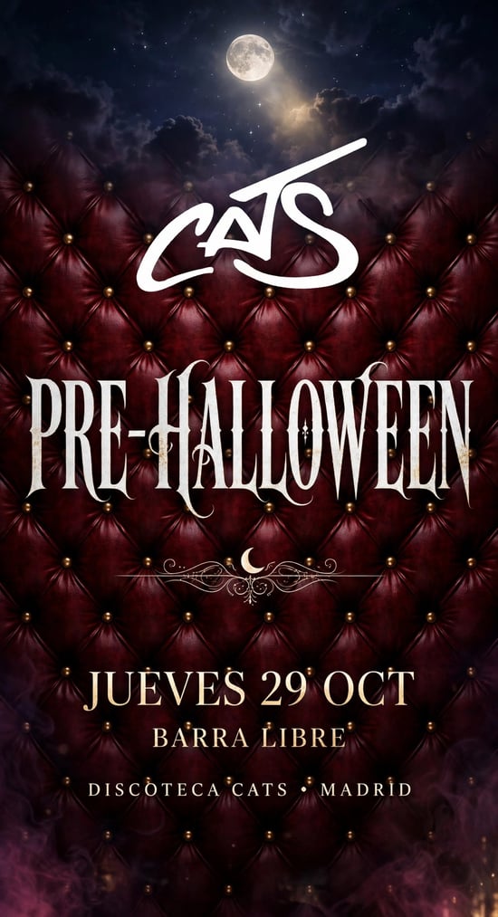 Flyer de JUEVES 29 oct 👻 HALLOWEEN BARRA LIBRE COPAS CATS en Cats (Madrid), jueves 29 de octubre de 2026